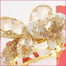 新光飾品 專業批發韓版香檳水晶蝴蝶馬尾夾，廠家直銷美發飾品